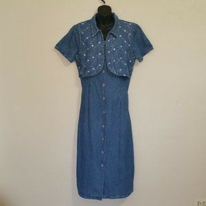 Alexandra Lee Women's Embroidered Denim Dress Long Modest 14